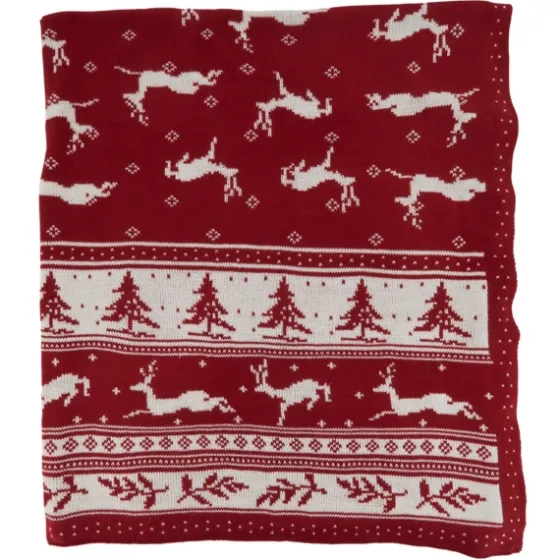 Red And White Stripe Reindeer Christmas Knit Throw-Kirkland's Home Fashion