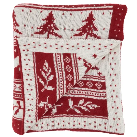 Red And White Stripe Reindeer Christmas Knit Throw-Kirkland's Home Fashion