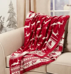 Red And White Stripe Reindeer Christmas Knit Throw-Kirkland's Home Fashion