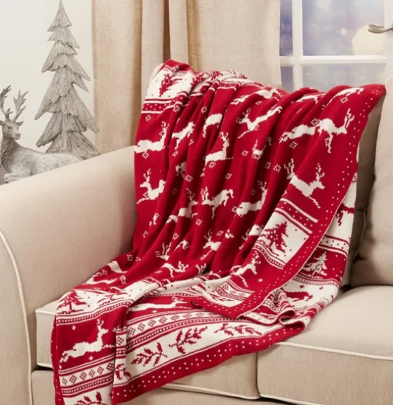 Red And White Stripe Reindeer Christmas Knit Throw-Kirkland's Home Fashion