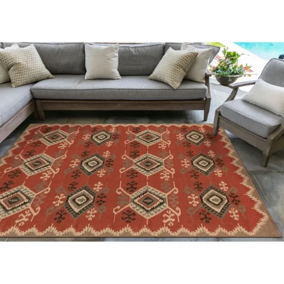 Red Bali Medallion Indoor/Outdoor Area Rug, 4X7-Kirkland's Home Online
