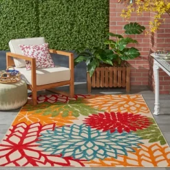 Red Bright Floral Burst Outdoor Area Rug, 5X7-Kirkland's Home Fashion