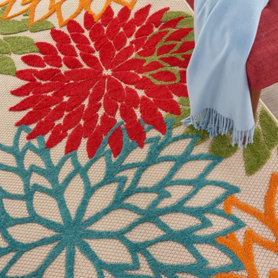 Red Bright Floral Burst Outdoor Area Rug, 5X7-Kirkland's Home Fashion