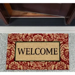 Red Damask Welcome Coir Doormat-Kirkland's Home Best