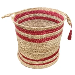 Red Double Stripe Jute Basket With Handles, 19 In.-Kirkland's Home Sale
