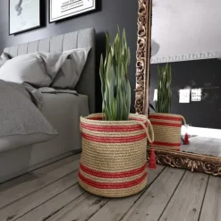 Red Double Stripe Jute Basket With Handles, 19 In.-Kirkland's Home Sale