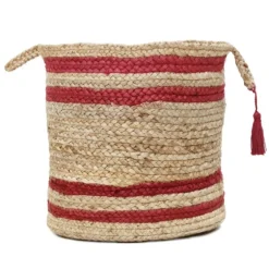 Red Double Stripe Jute Basket With Handles, 17 In.-Kirkland's Home Cheap