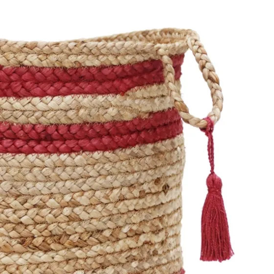 Red Double Stripe Jute Basket With Handles, 17 In.-Kirkland's Home Cheap
