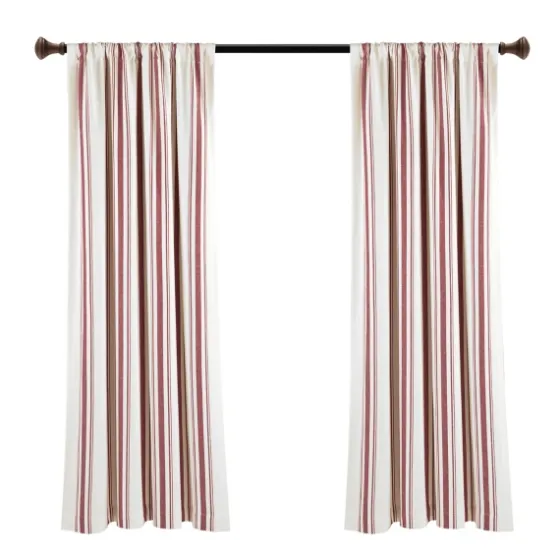 Red Farmhouse Stripe Curtain Panels, Set Of 2-Kirkland's Home Hot