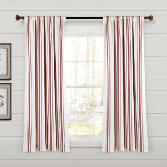 Red Farmhouse Stripe Curtain Panels, Set Of 2-Kirkland's Home Hot