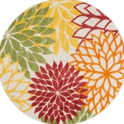Red Floral Burst Outdoor Round Area Rug, 5 Ft.-Kirkland's Home Outlet