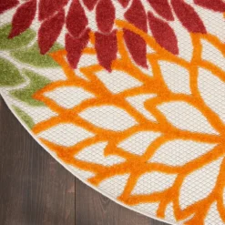 Red Floral Burst Outdoor Round Area Rug, 5 Ft.-Kirkland's Home Outlet