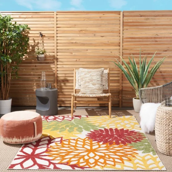Red Floral Burst Outdoor Area Rug, 5X7-Kirkland's Home Cheap