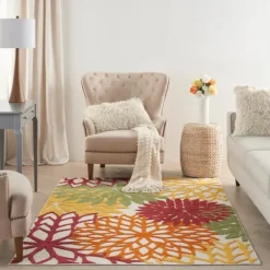 Red Floral Burst Outdoor Area Rug, 5X7-Kirkland's Home Cheap