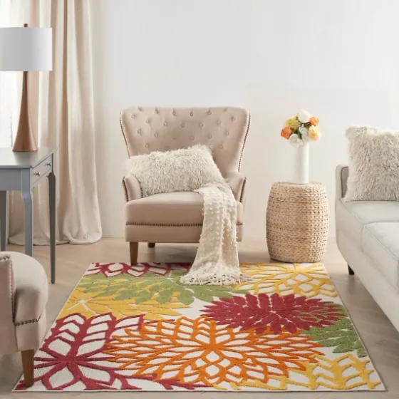 Red Floral Burst Outdoor Area Rug, 5X7-Kirkland's Home Cheap
