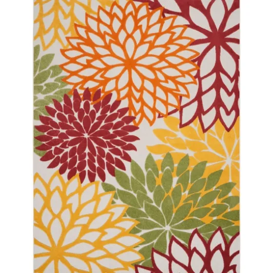 Red Floral Burst Outdoor Area Rug, 7X10-Kirkland's Home Outlet