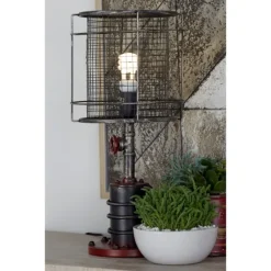 Red Iron Cage Shade Edison Table Lamp-Kirkland's Home Store
