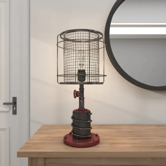 Red Iron Cage Shade Edison Table Lamp-Kirkland's Home Store