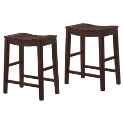 Red Mahogany Saddle Seat Counter Stools, Set Of 2-Kirkland's Home Fashion