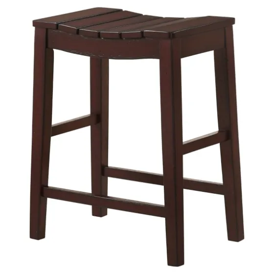 Red Mahogany Saddle Seat Counter Stools, Set Of 2-Kirkland's Home Fashion