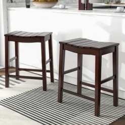 Red Mahogany Saddle Seat Counter Stools, Set Of 2-Kirkland's Home Fashion