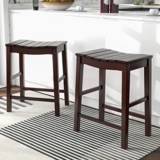 Red Mahogany Saddle Seat Counter Stools, Set Of 2-Kirkland's Home Fashion