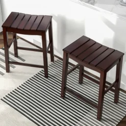 Red Mahogany Saddle Seat Counter Stools, Set Of 2-Kirkland's Home Fashion