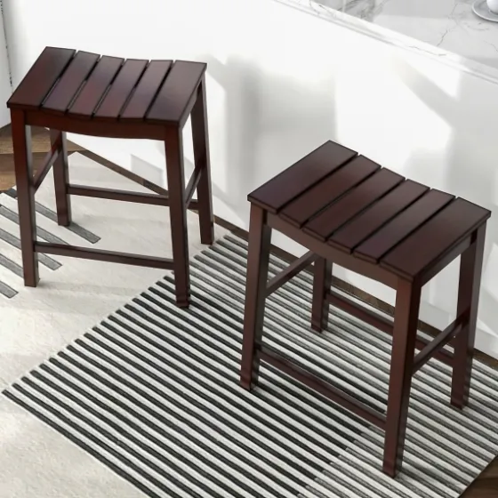 Red Mahogany Saddle Seat Counter Stools, Set Of 2-Kirkland's Home Fashion