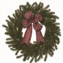 Red Plaid Ribbon Evergreen Christmas Wreath-Kirkland's Home Fashion