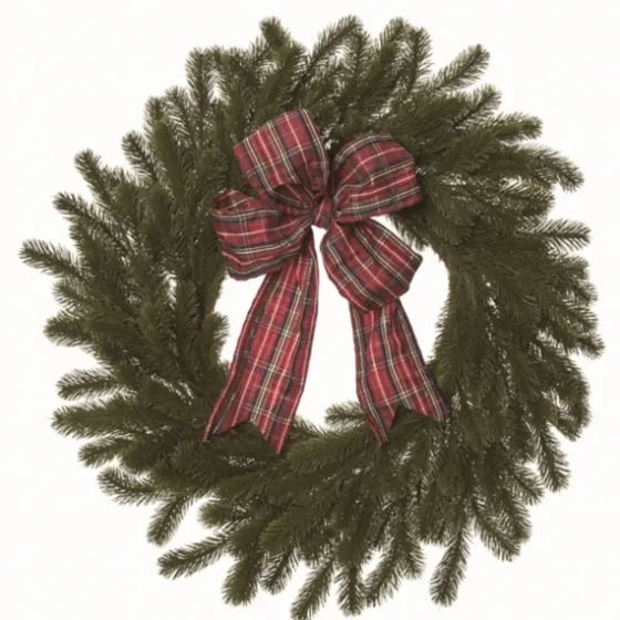 Red Plaid Ribbon Evergreen Christmas Wreath-Kirkland's Home Fashion