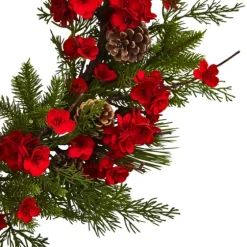 Red Plum Blossom Pinecone Wreath, 24 In.-Kirkland's Home Sale
