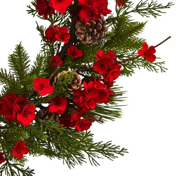 Red Plum Blossom Pinecone Wreath, 24 In.-Kirkland's Home Sale