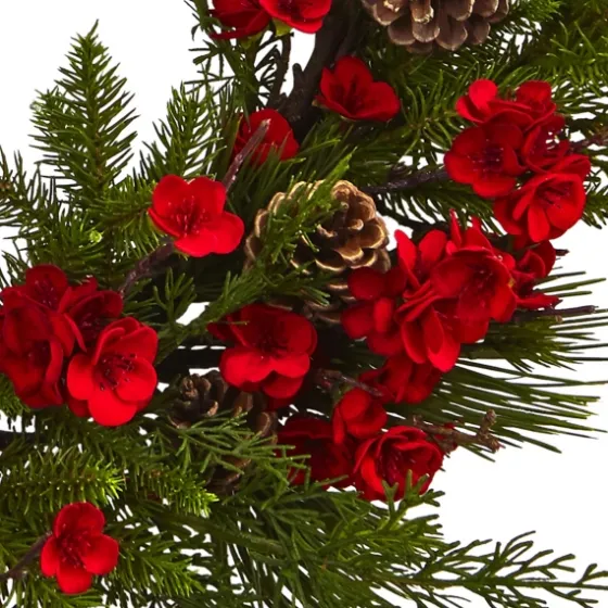 Red Plum Blossom Pinecone Wreath, 24 In.-Kirkland's Home Sale