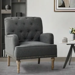 Reginald Charcoal Button Tufted Armchair-Kirkland's Home Flash Sale