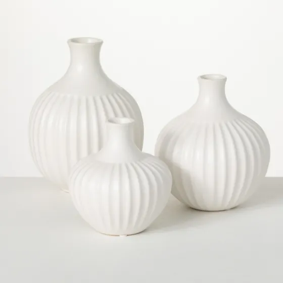 Ribbed Ceramic Bottle Vases, Set Of 3-Kirkland's Home Store