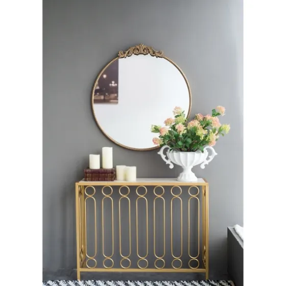 Round Antique Floral Scroll Mirror, 32 In.-Kirkland's Home Fashion