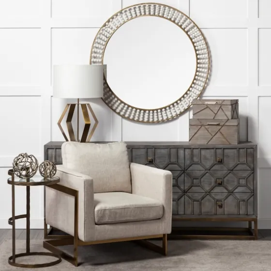 Round Antique Gold Double Beaded Mirror-Kirkland's Home Discount