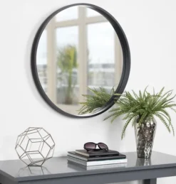 Round Black Wood Travis Accent Mirror-Kirkland's Home Store