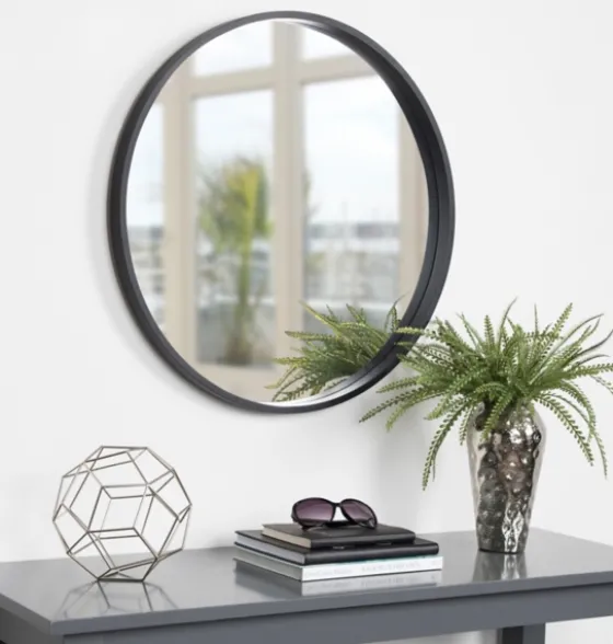 Round Black Wood Travis Accent Mirror-Kirkland's Home Store