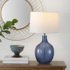 Round Blue Textured Glass Table Lamp-Kirkland's Home Best Sale