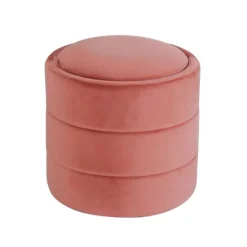 Round Blush Velvet Storage Ottoman-Kirkland's Home Store