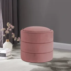Round Blush Velvet Storage Ottoman-Kirkland's Home Store