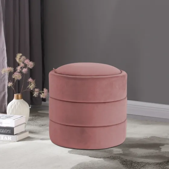 Round Blush Velvet Storage Ottoman-Kirkland's Home Store
