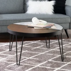 Round Brown Wood And White Marble Top Coffee Table-Kirkland's Home New