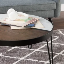 Round Brown Wood And White Marble Top Coffee Table-Kirkland's Home New