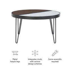 Round Brown Wood And White Marble Top Coffee Table-Kirkland's Home New