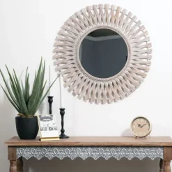 Round Brown Woven Bamboo Wall Mirror-Kirkland's Home Store