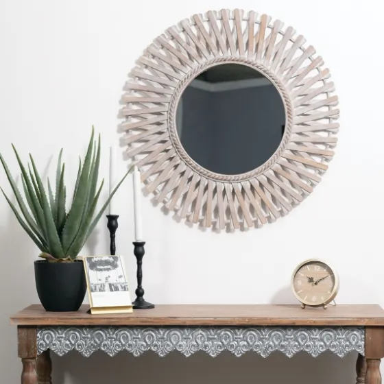 Round Brown Woven Bamboo Wall Mirror-Kirkland's Home Store