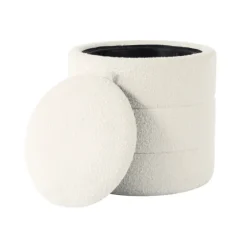 Round Cream Boucle Storage Ottoman-Kirkland's Home Fashion