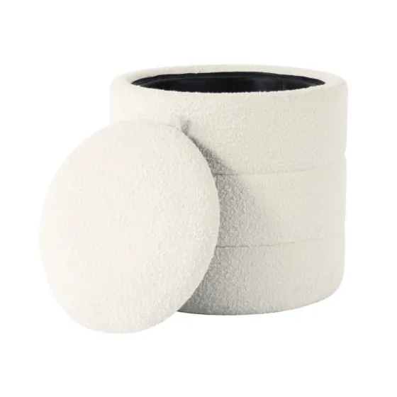 Round Cream Boucle Storage Ottoman-Kirkland's Home Fashion